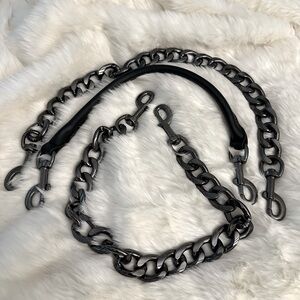 Set of handbag chains x 2 and 1 leather handle
